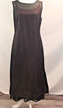 Womens Linen Blend Overlay Lagenlook Dress size 6 Black Maxi Minimalist